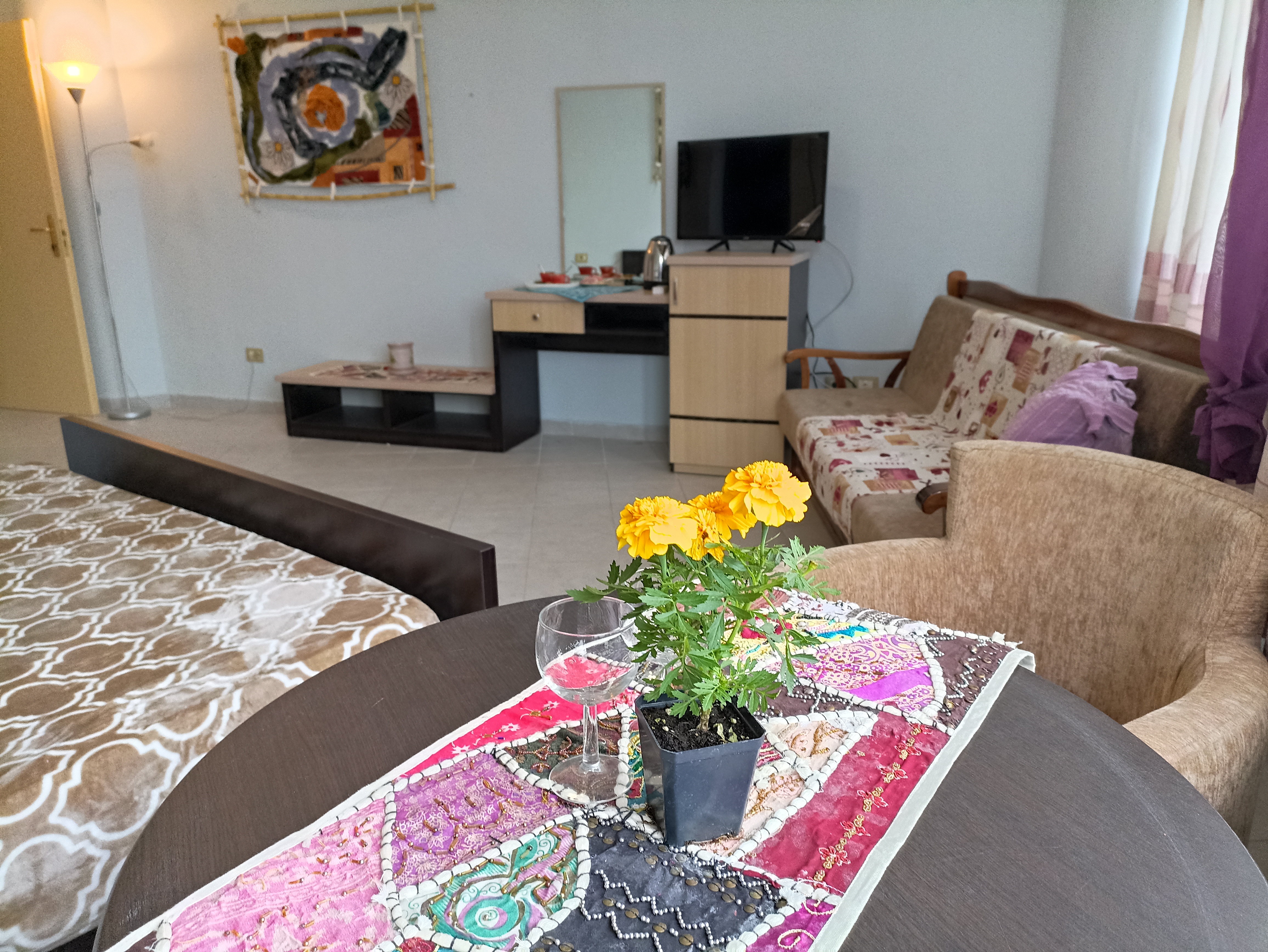 Agrimony Loft with Masterbed, sofa, table and TV